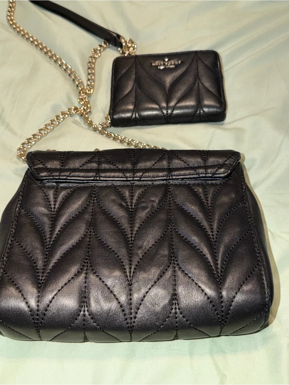 kate spade Black Quilted Leather Crossbody with matching small bifold